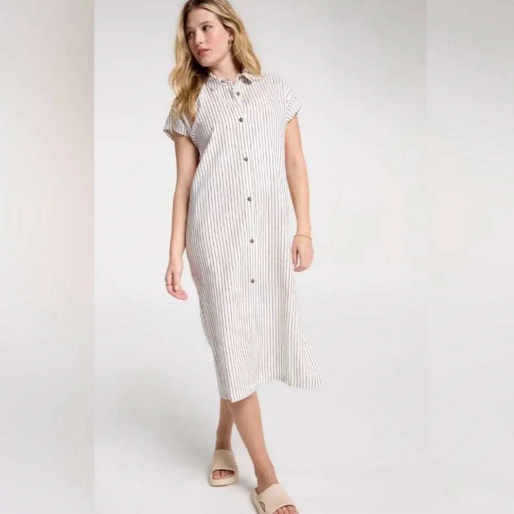 CALIA Womens XXL Button Down Swim Coverup‎ Ivory Striped Linen Blend Resortwear